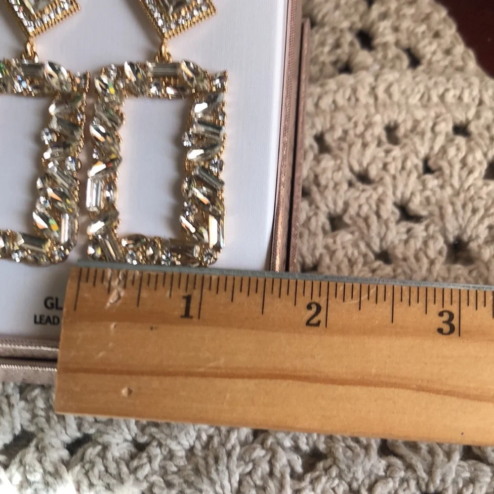 Elegant Gold Statement Earrings with Clear Glass Stones